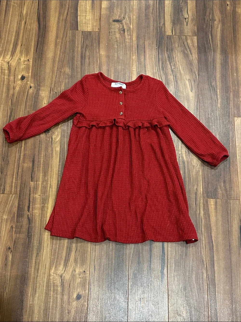 Red Knit Ruffle-Trim Long Sleeve Dress - Old Navy